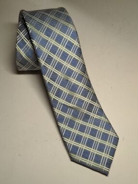 Orvieto Silk Light Blue Plaid Men's Tie with Subtle Green Accents